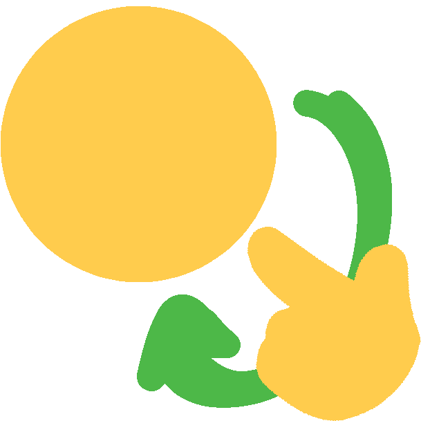 a simple icon of a blank emoji-yellow circular face pointing to themself. behind the hand there is a green arrow pointing at the face